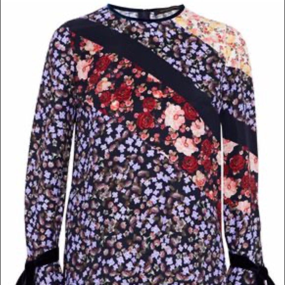 Mother of Pearl Velvet trimmed floral silk top